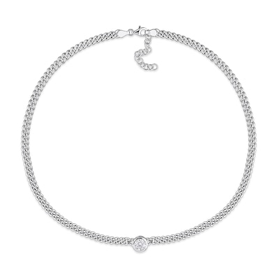 7.0mm White Lab-Created Sapphire Solitaire Curb Chain Necklace in Sterling Silver - 17.5"