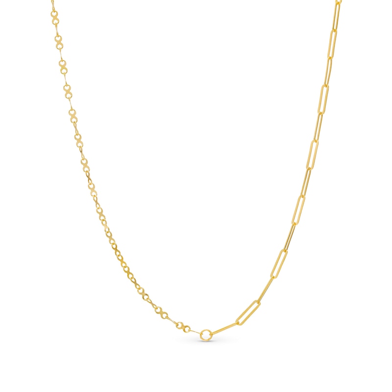 1.8mm Paper Clip and "X" Link Chain Half-and-Half Necklace in Solid 10K Gold