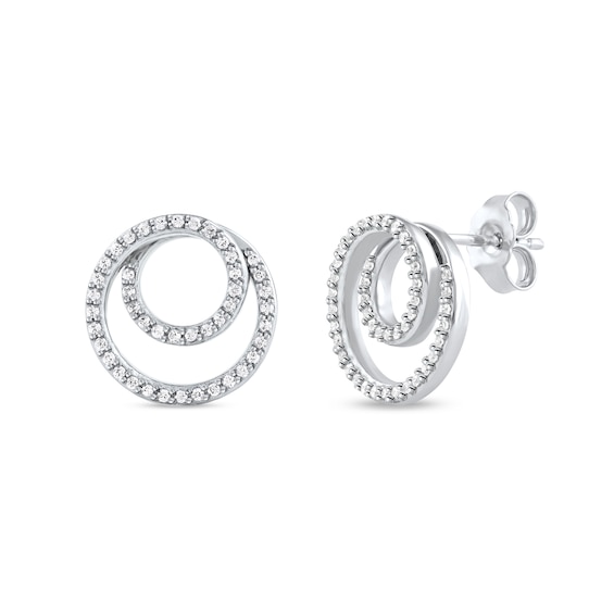 0.25 CT. T.W. Diamond Swirl Double Circle Stud Earrings in 10K Gold