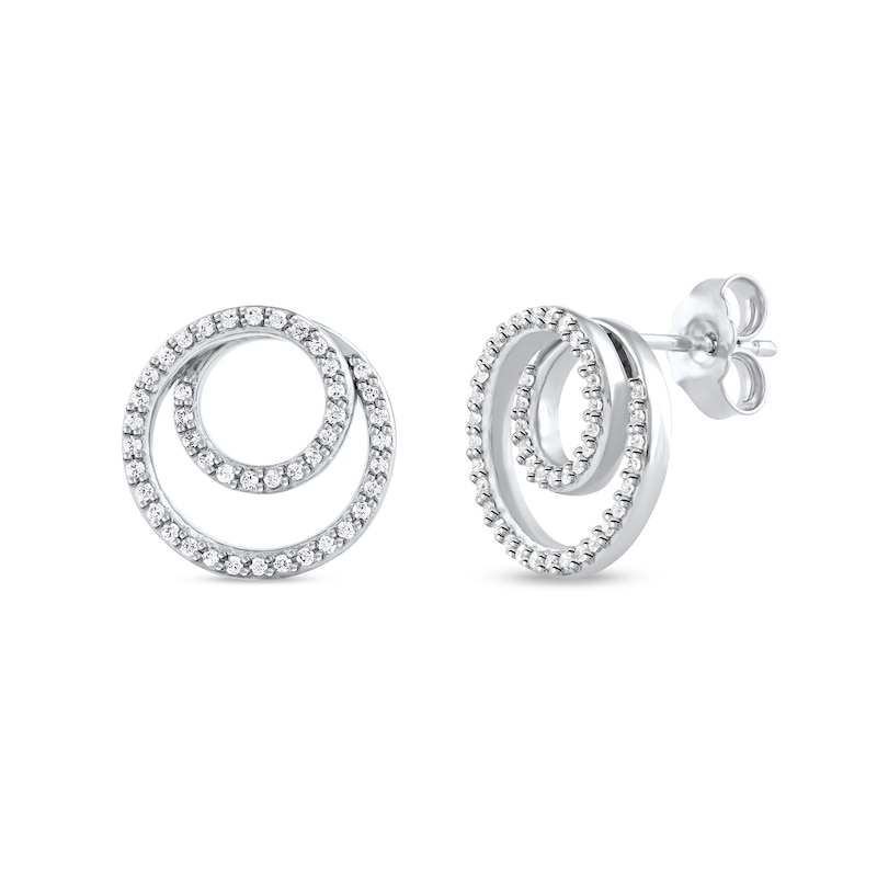 0.25 CT. T.W. Diamond Swirl Double Circle Stud Earrings in 10K Gold|Peoples Jewellers