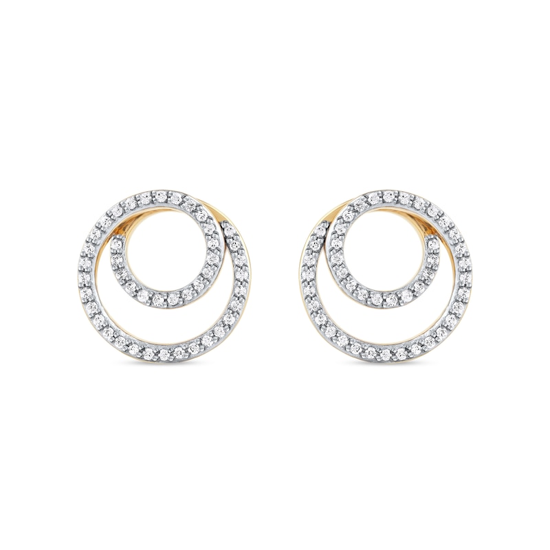 Main Image 2 of 0.25 CT. T.W. Diamond Swirl Double Circle Stud Earrings in 10K Gold