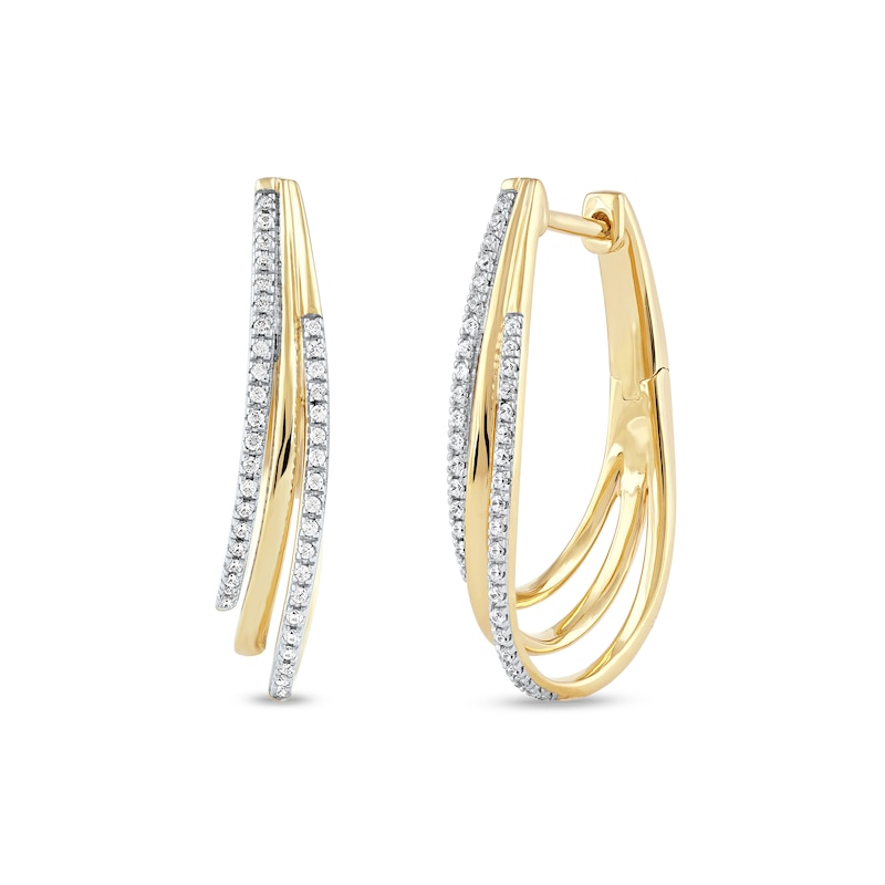 Main Image 1 of 0.25 CT. T.W. Diamond Triple Layer Oval Hoop Earrings in 10K Gold