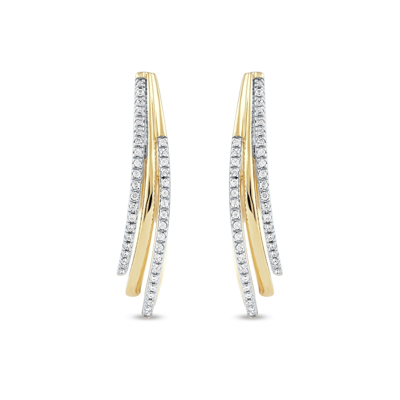 Main Image 2 of 0.25 CT. T.W. Diamond Triple Layer Oval Hoop Earrings in 10K Gold