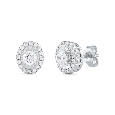 0.75 CT. T.W. Diamond Oval-Shaped Scallop Frame Stud Earrings in 10K White Gold