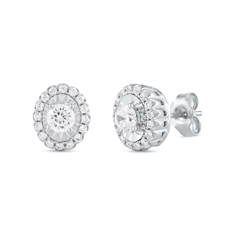 0.75 CT. T.W. Diamond Oval-Shaped Scallop Frame Stud Earrings in 10K White Gold|Peoples Jewellers