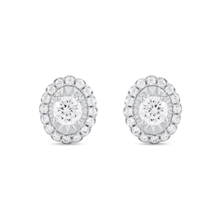 0.75 CT. T.W. Diamond Oval-Shaped Scallop Frame Stud Earrings in 10K White Gold