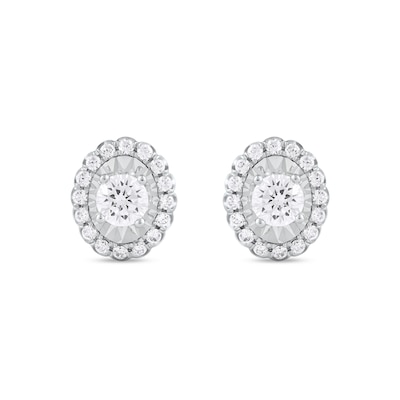 0.75 CT. T.W. Diamond Oval-Shaped Scallop Frame Stud Earrings in 10K White Gold