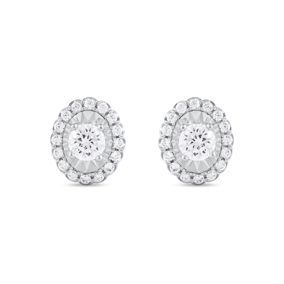 0.75 CT. T.W. Diamond Oval-Shaped Scallop Frame Stud Earrings in 10K White Gold