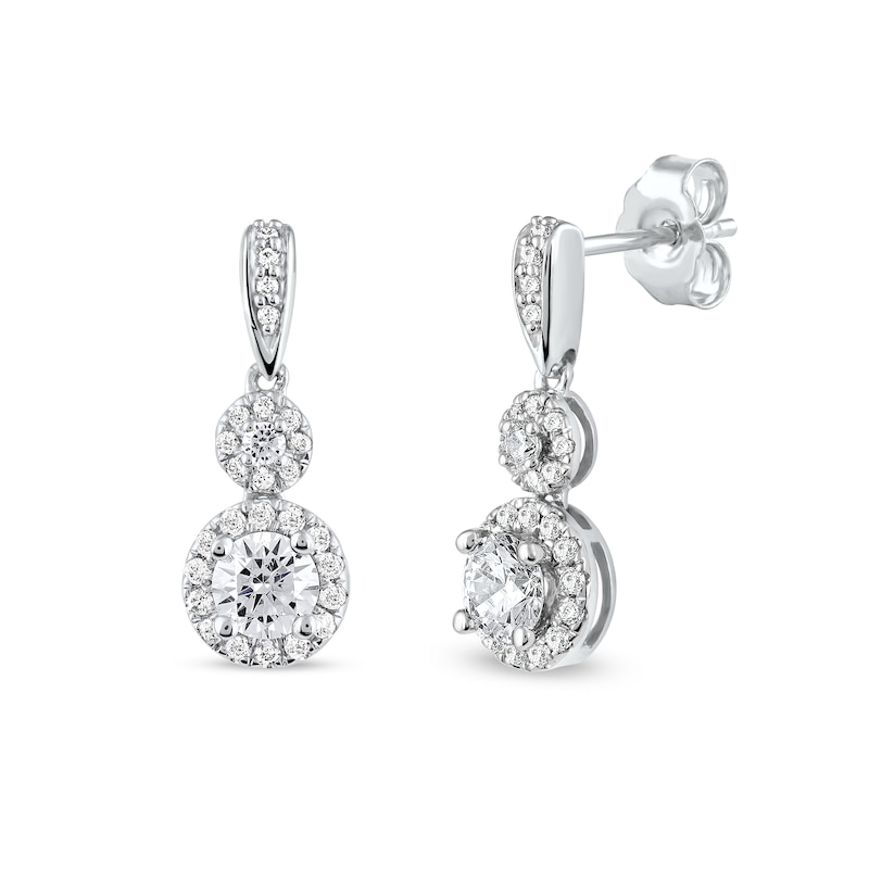 0.75 CT. T.W. Diamond Double Circle Frame Drop Earrings in 10K Gold|Peoples Jewellers