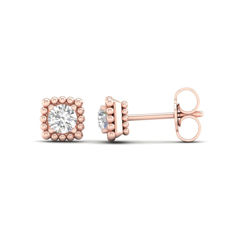0.33 CT. T.W. Diamond Solitaire Cushion Bead Frame Stud Earrings in 10K Rose Gold|Peoples Jewellers