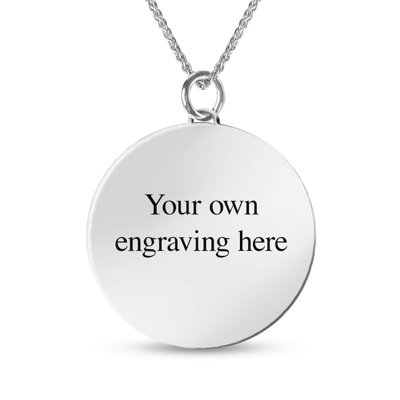 Engravable Photo Cuban Curb Chain Frame Circle Pendant in Sterling Silver (1 Image and 4 Lines) - 22"|Peoples Jewellers