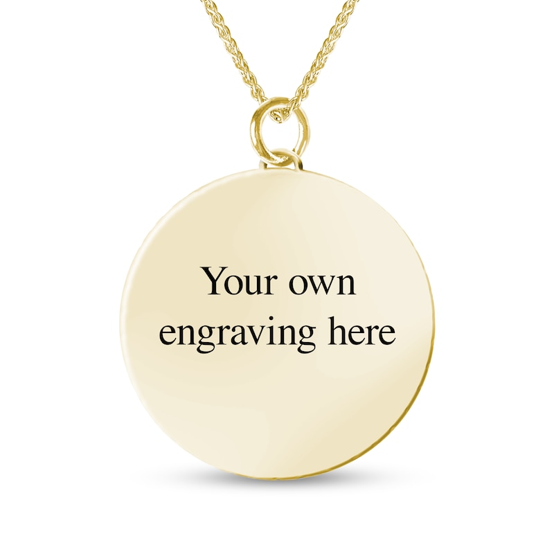 Engravable Photo Cuban Chain Frame Circle Pendant in 10K White or Yellow Gold (1 Image and 4 Lines) - 22"|Peoples Jewellers