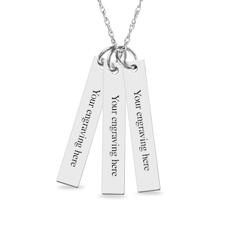 Engravable Your Own Handwriting Triple Vertical Bar Pendant in Sterling Silver (3 Images and 3 Lines)