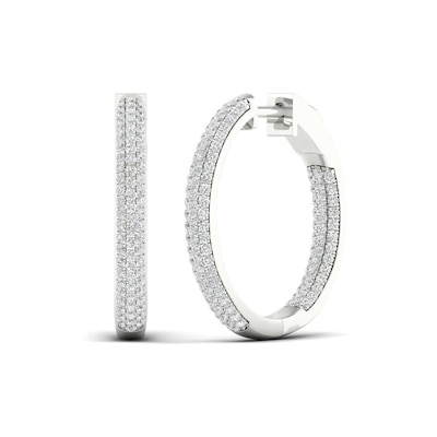 1.00 CT. T.W. Diamond Triple Row Inside-Out Hoop Earrings in 10K Gold