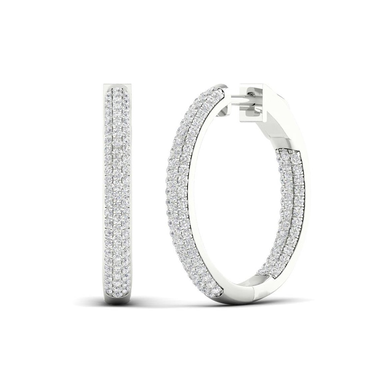 1.00 CT. T.W. Diamond Triple Row Inside-Out Hoop Earrings in 10K White Gold