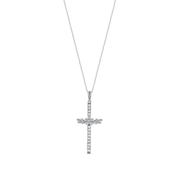 0.10 CT. T.W. Diamond Flower and Leaves Cross Pendant in Sterling Silver