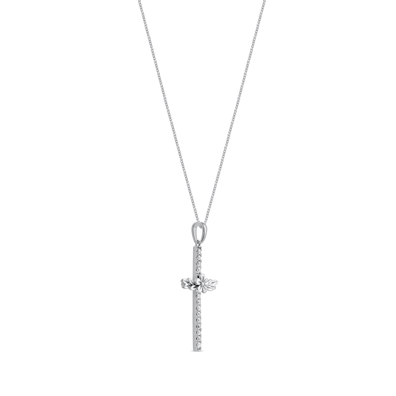 0.10 CT. T.W. Diamond Flower and Leaves Cross Pendant in Sterling Silver|Peoples Jewellers