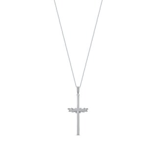 0.10 CT. T.W. Diamond Flower and Leaves Cross Pendant in Sterling Silver