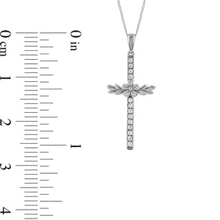 0.10 CT. T.W. Diamond Flower and Leaves Cross Pendant in Sterling Silver