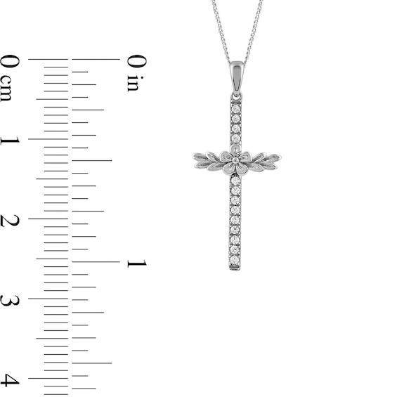 0.10 CT. T.W. Diamond Flower and Leaves Cross Pendant in Sterling Silver