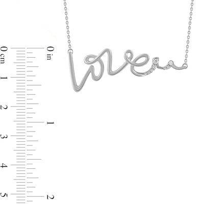 0.05 CT. T.W. Diamond "Love" Cursive Curly Script Necklace in Sterling Silver