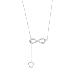 0.13 CT. T.W. Diamond Infinity Heart Lariat-Style Necklace in Sterling Silver - 19&quot;