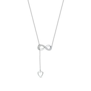 0.13 CT. T.W. Diamond Infinity Heart Lariat-Style Necklace in Sterling Silver - 19"