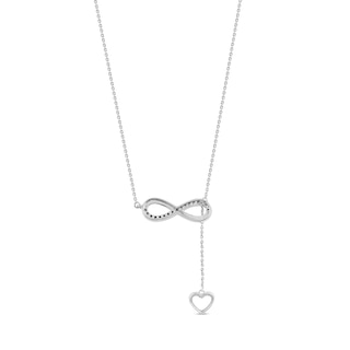 0.13 CT. T.W. Diamond Infinity Heart Lariat-Style Necklace in Sterling Silver - 19"