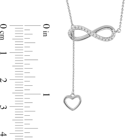 0.13 CT. T.W. Diamond Infinity Heart Lariat-Style Necklace in Sterling Silver - 19"