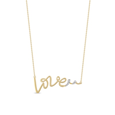 0.05 CT. T.W. Diamond "Love" Cursive Curly Script Necklace in Sterling Silver with 14K Gold Plate