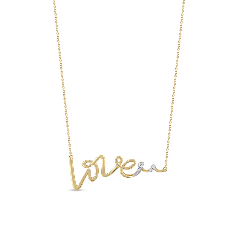 0.05 CT. T.W. Diamond "Love" Cursive Curly Script Necklace in Sterling Silver with 14K Gold Plate|Peoples Jewellers