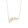 Thumbnail Image 1 of 0.05 CT. T.W. Diamond "Love" Cursive Curly Script Necklace in Sterling Silver with 14K Gold Plate