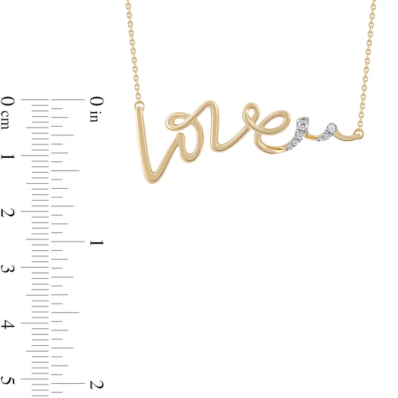 0.05 CT. T.W. Diamond "Love" Cursive Curly Script Necklace in Sterling Silver with 14K Gold Plate