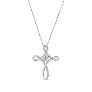 0.25 CT. T.W. Multi-Diamond Looped Cross Pendant in 10K Gold