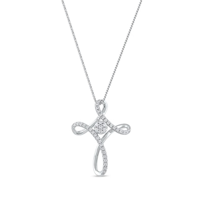 0.25 CT. T.W. Multi-Diamond Looped Cross Pendant in 10K Gold