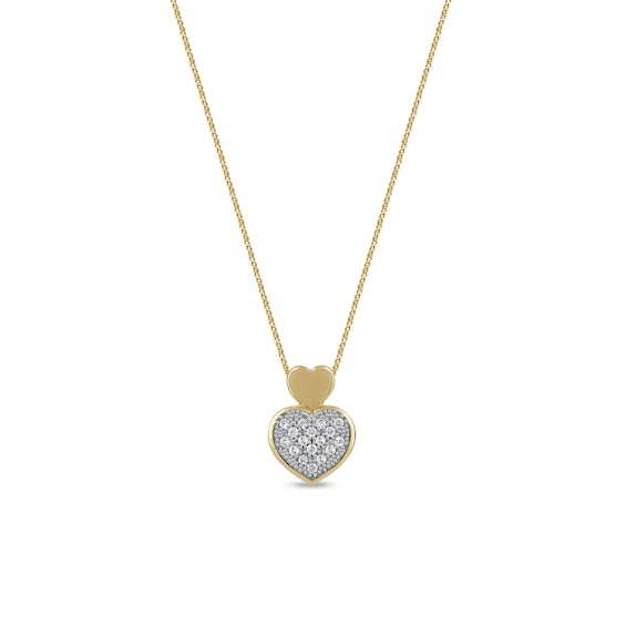 0.05 CT. T.W. Diamond Big and Little Heart Stacked Pendant in 10K Gold