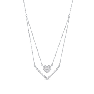 0.33 C.T. T.W. Diamond Heart and Chevron Double Strand Necklace in 10K Gold