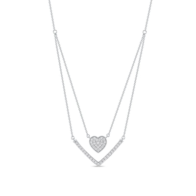 0.33 C.T. T.W. Diamond Heart and Chevron Double Strand Necklace in 10K Gold