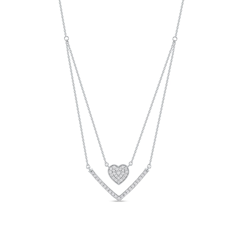 0.33 C.T. T.W. Diamond Heart and Chevron Double Strand Necklace in 10K Gold|Peoples Jewellers