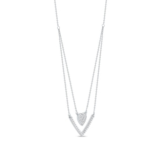 0.33 C.T. T.W. Diamond Heart and Chevron Double Strand Necklace in 10K Gold