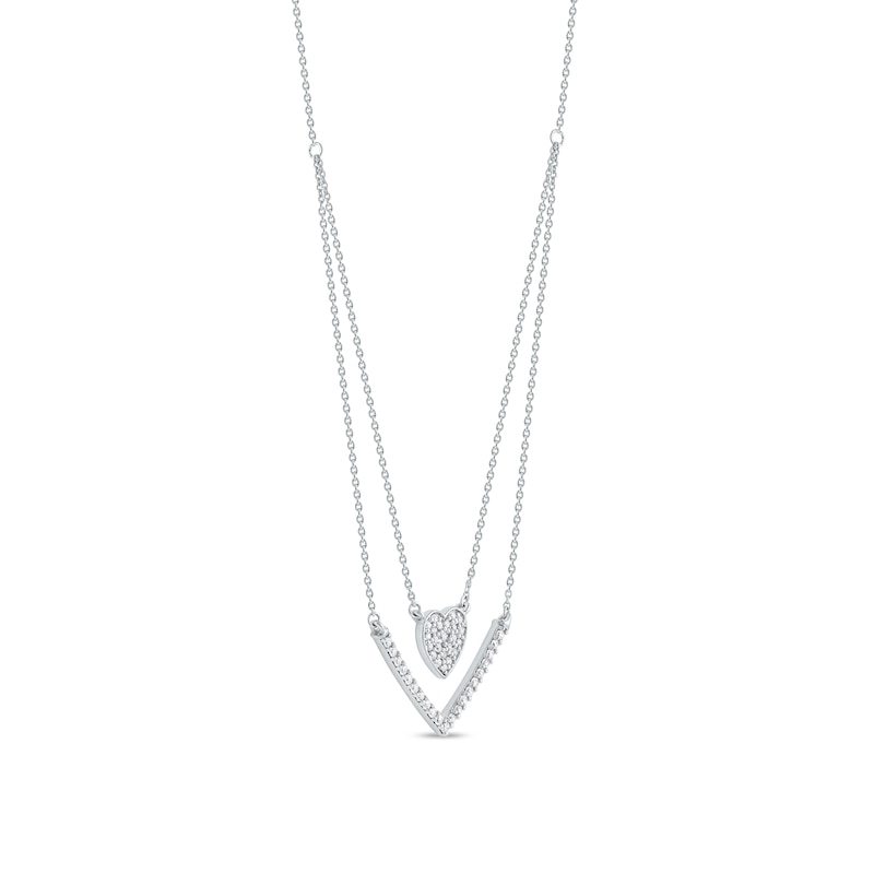 0.33 C.T. T.W. Diamond Heart and Chevron Double Strand Necklace in 10K White Gold