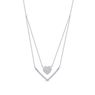 0.33 C.T. T.W. Diamond Heart and Chevron Double Strand Necklace in 10K Gold