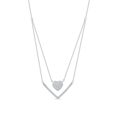 0.33 C.T. T.W. Diamond Heart and Chevron Double Strand Necklace in 10K Gold