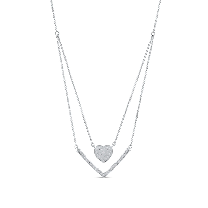 0.33 C.T. T.W. Diamond Heart and Chevron Double Strand Necklace in 10K White Gold