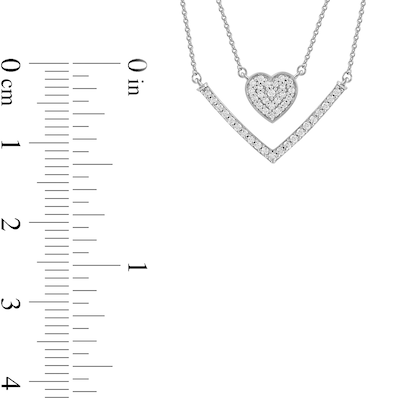 0.33 C.T. T.W. Diamond Heart and Chevron Double Strand Necklace in 10K Gold