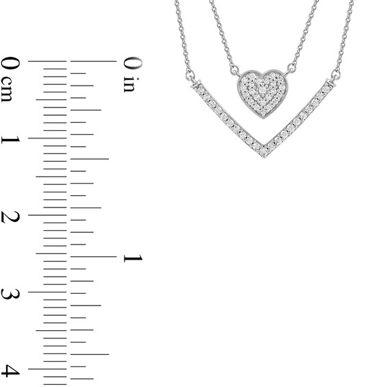 0.33 C.T. T.W. Diamond Heart and Chevron Double Strand Necklace in 10K Gold