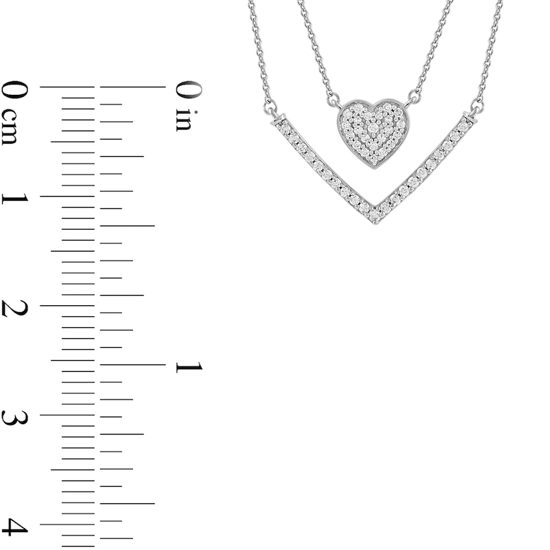 0.33 C.T. T.W. Diamond Heart and Chevron Double Strand Necklace in 10K Gold|Peoples Jewellers