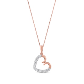 0.12 CT. T.W. Diamond Tilted Curly Heart Pendant in 10K Rose Gold