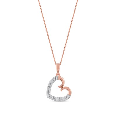 0.12 CT. T.W. Diamond Tilted Curly Heart Pendant in 10K Rose Gold