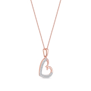 0.12 CT. T.W. Diamond Tilted Curly Heart Pendant in 10K Rose Gold